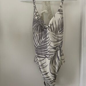 Rip Curl Gray and White One Piece Swimsuit with Tropical Print